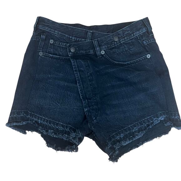 R13 Black Crossover Denim Jeans ShortsIn Jake Black Size 26 - Picture 3 of 14